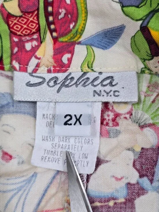 Vintage Sophia NYC Womens Button-Down Shirt 2X Novelty Asian Print - Picture 3 of 5